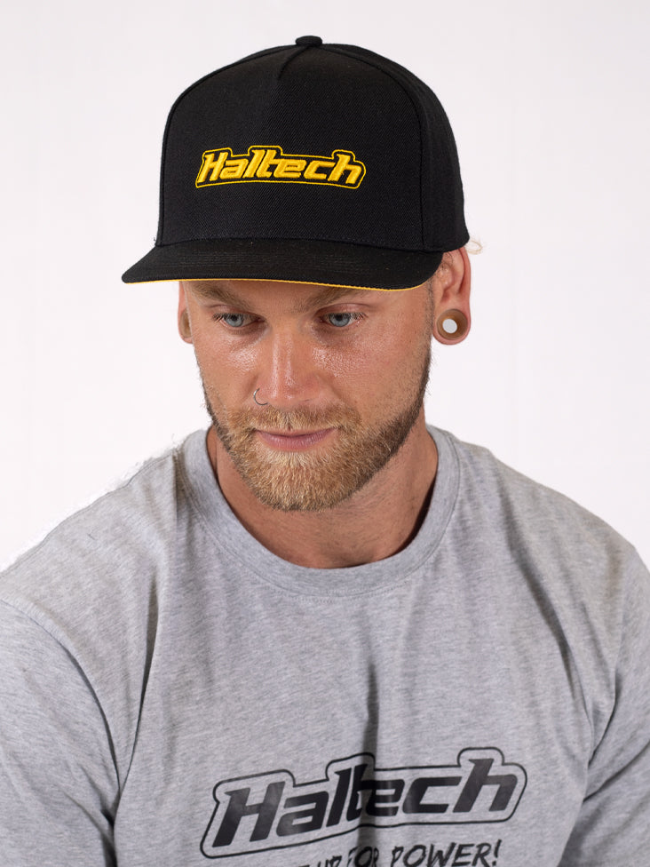 Haltech Snapback Cap Black with Yellow Logo Size: One size fits all